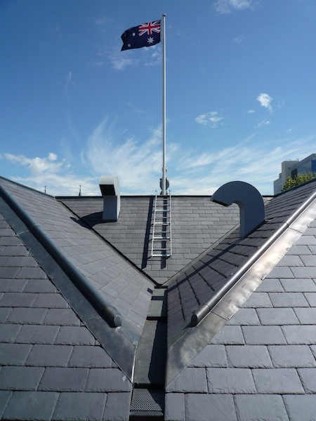 Heritage slate roofing Parramatta-Welsh Penrhyn slate Traditional Lead boxgutter valley & hip capping