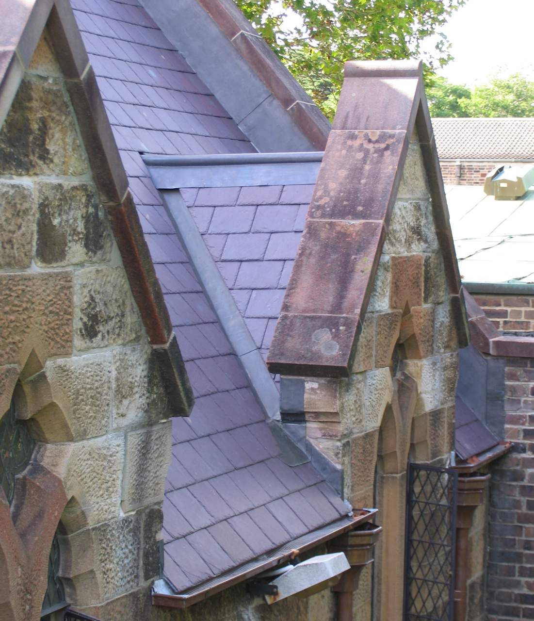 Heritage slate roofing sydney, Welsh penrhyn roof slate, traditional leadwork, lead ridge capping, lead valleys, lead flashings, St.Pauls' College,Sydney University
